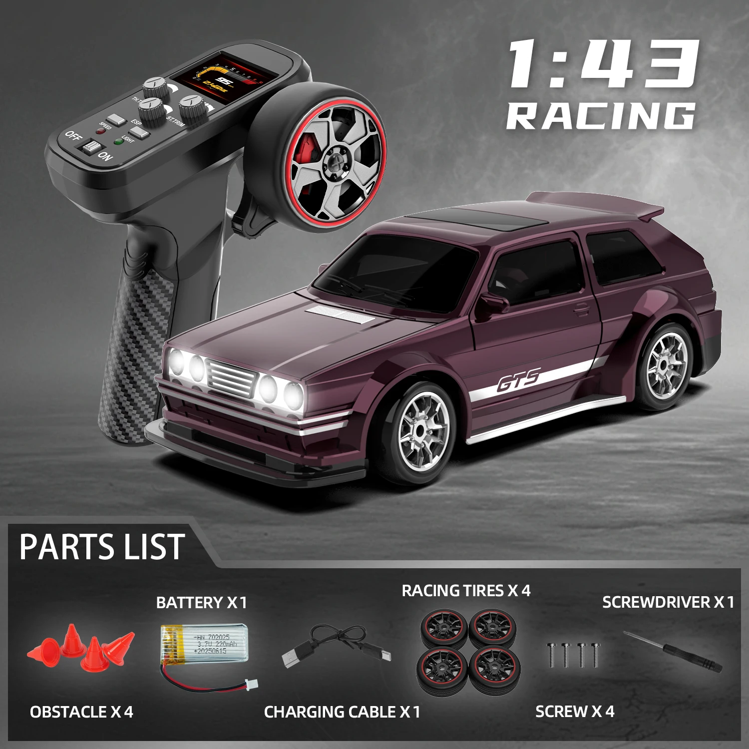 (fqd17 Morado) Coche De Derrape Con Control Remoto, Tracción En Las Cuatro Ruedas, Escala 1:43, Con Giroscopio