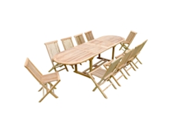 Conjunto de Comida CONCEPT U Kajang Teca Sólida 10 Personas: Mesa Oval + 10 Sillas