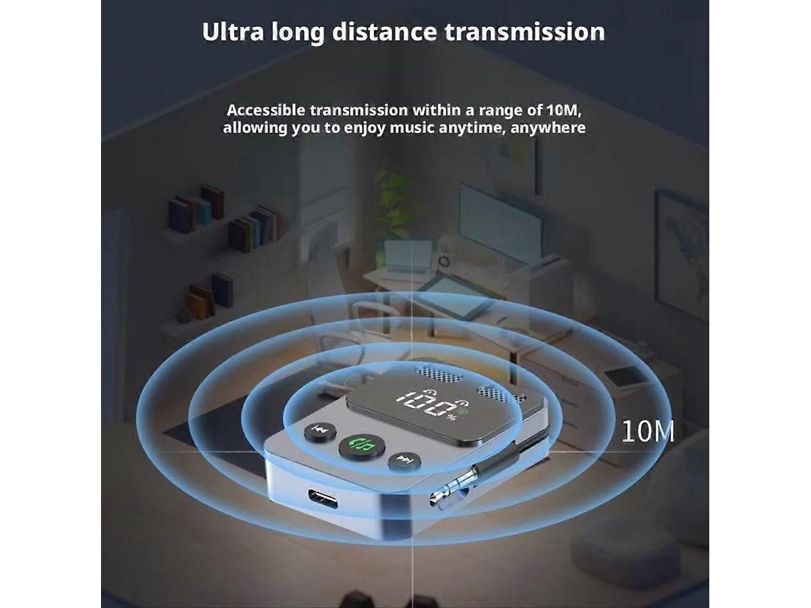 Transmisor/receptor Bluetooth 5.3 de GOKOCO con pantalla LED e iluminación RGB para coche y PC.