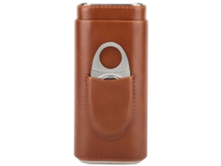 Estuche De Cuero Para Puros Con Madera De Cedro Y Cortador Portátil (3 Puros, Marrón)