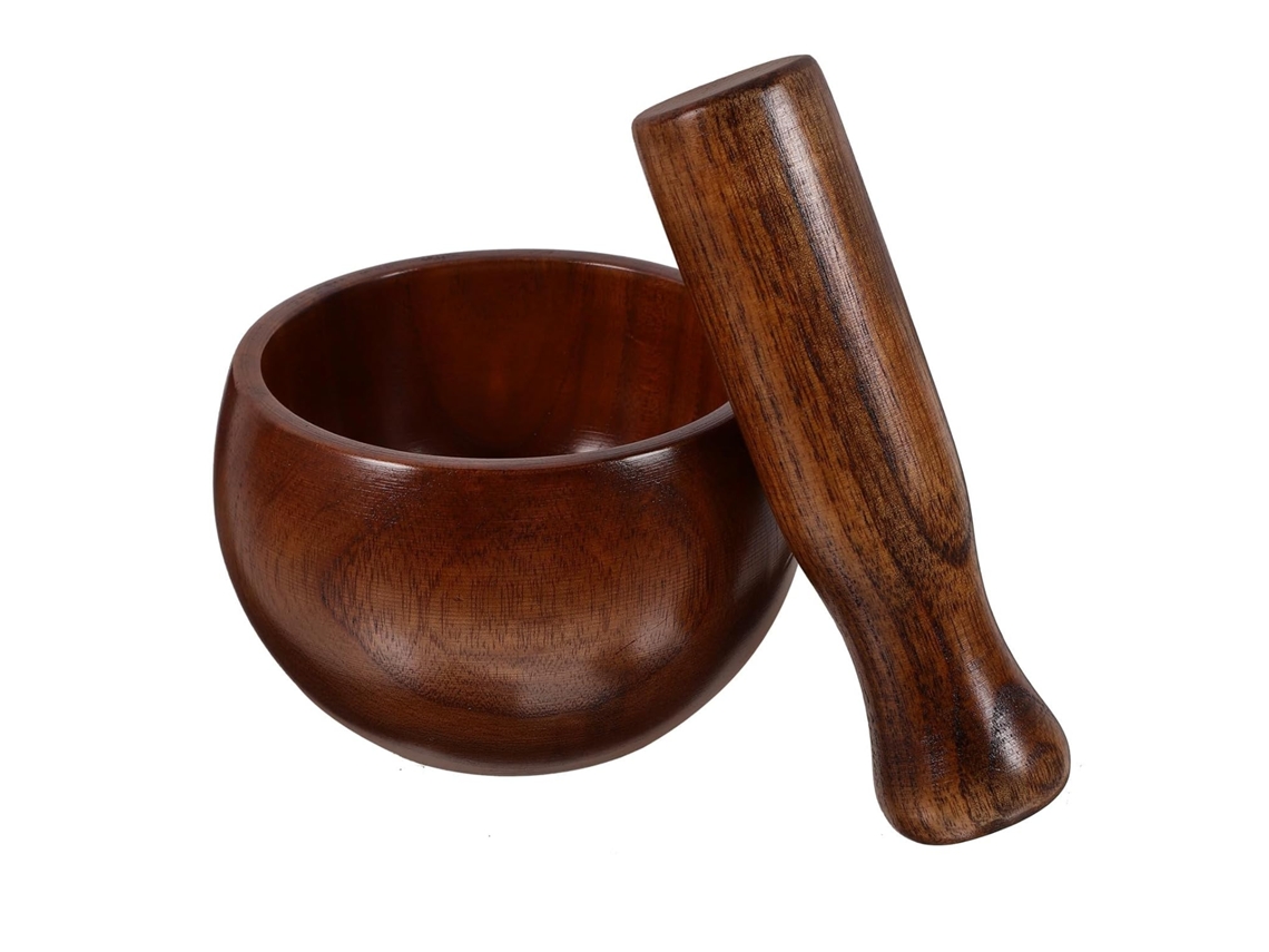 Mortero Maja Madera Natural Resistente, Tazón Molienda Versátil Maciza, Culinario Para Especias,