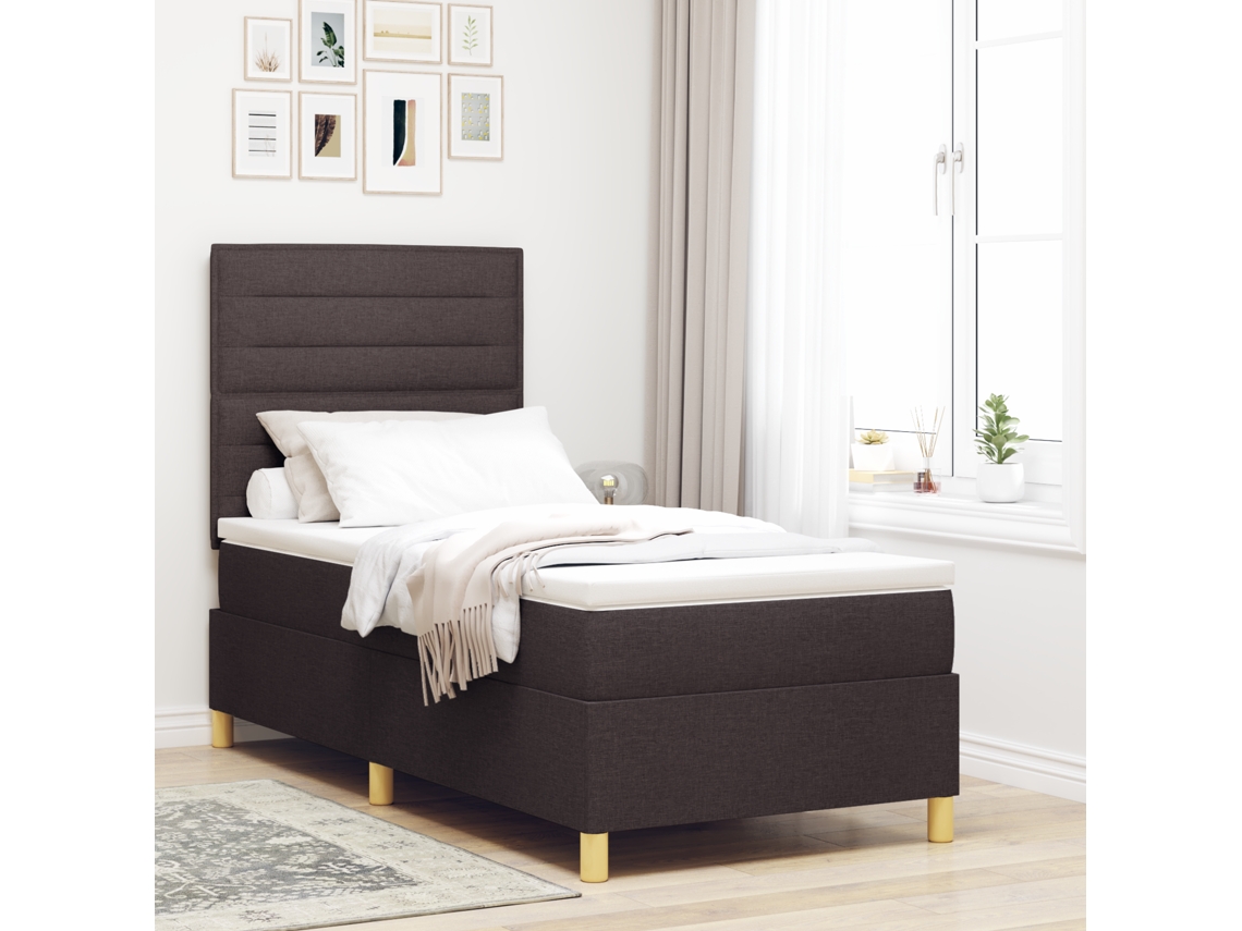 Cama Con Box Spring Con Colchón Marrón Oscuro 100x200 Cm Tela