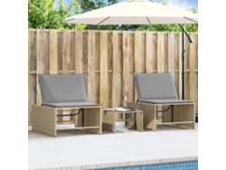 Pack 2 Uds Tumbonasillas Con Mesita Ratán Sintético Beige Wsd34394