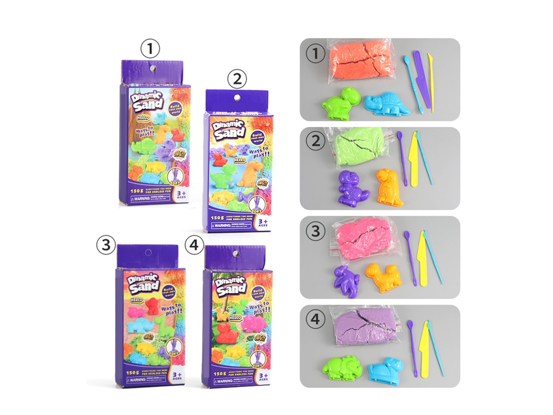 Juego De Arena Infantil Colorido Con Moldes De Dinosaurios, 150 G (5.3 Oz), Seguro E Hidratante.