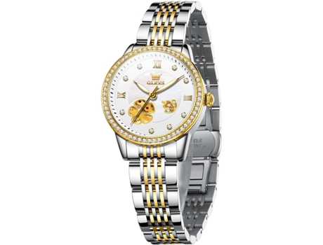 VEANXIN Reloj luminoso impermeable con fase lunar Tourbillon de diamantes automático para mujer(blanco)
