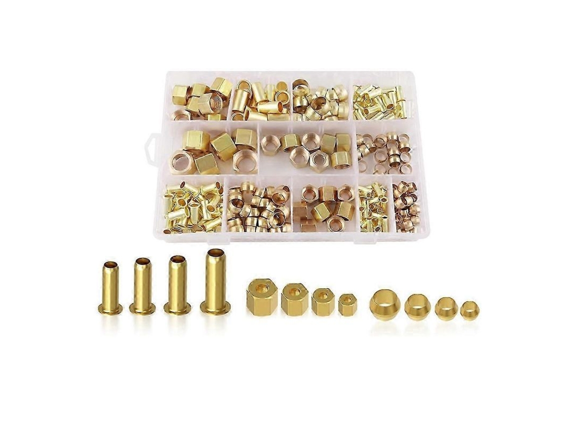 Kit De 220 Piezas De Racores De Compresión De Latón De 4 Tamaños (1/4"/5/16"/3/8"/1/2") Para Fontanería