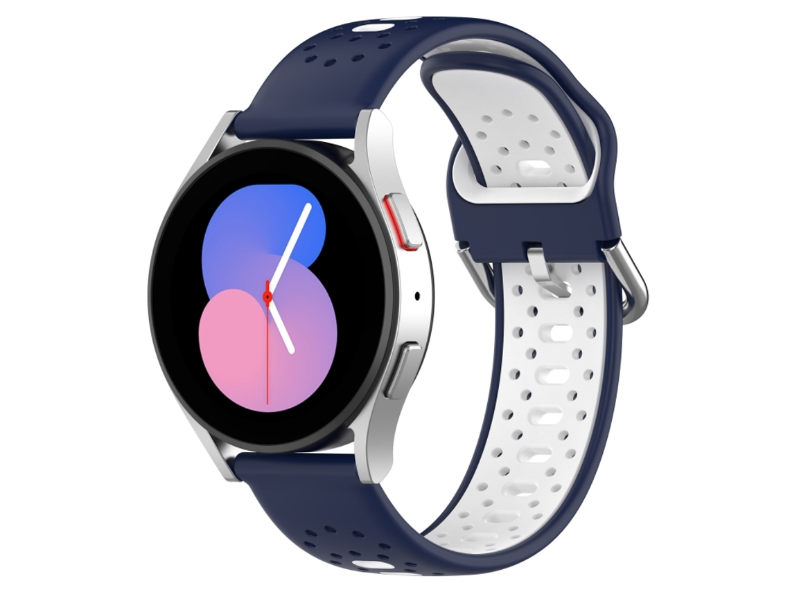 Bracelete Para Samsung Galaxy Watch 5 (40mm) - Silicone Respirável Duas Cores (20mm) - Azul Meia-noite + Branco