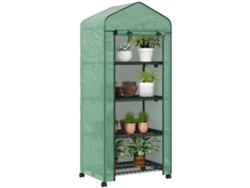 Invernadero Con 4 Estantes, Ruedas, 69x50x165cm, Puerta Enrollable, Verde.