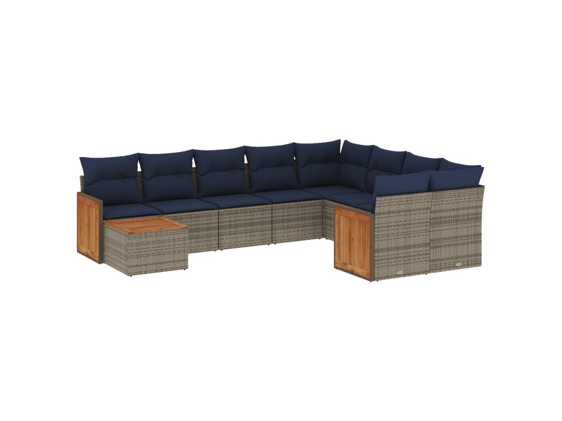 Conjunto de sofás de jardín de 10 piezas con cojines, ratán gris, EXCLUSIVO DE MAISON
