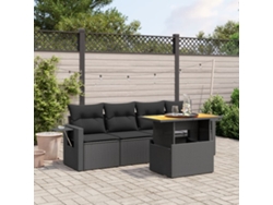 Conjunto de 5 sofás de jardín con cojines de mimbre sintético negro, Dkd Home Decor