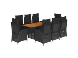 Maison Exclusive - Set De Comedor De Jardín 9 Pzas Y Cojines Ratán Sintético Negro
