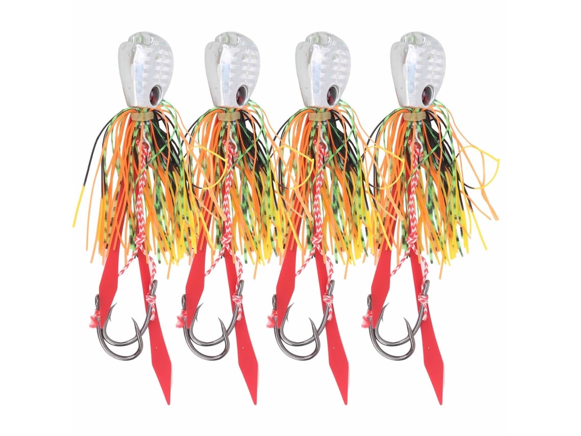 4pcs Iscas Artificiais De Pesca Com Saia De Silicone E Gancho Acessório De Pesca Cabeça Prata 65g