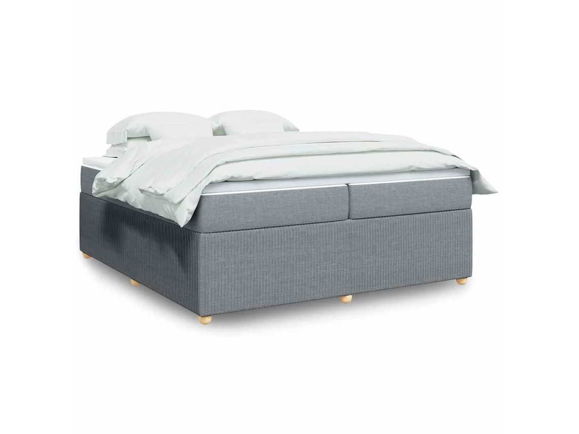 Cama Box Spring Con Colchón Tela Gris Claro 200x200 Cm