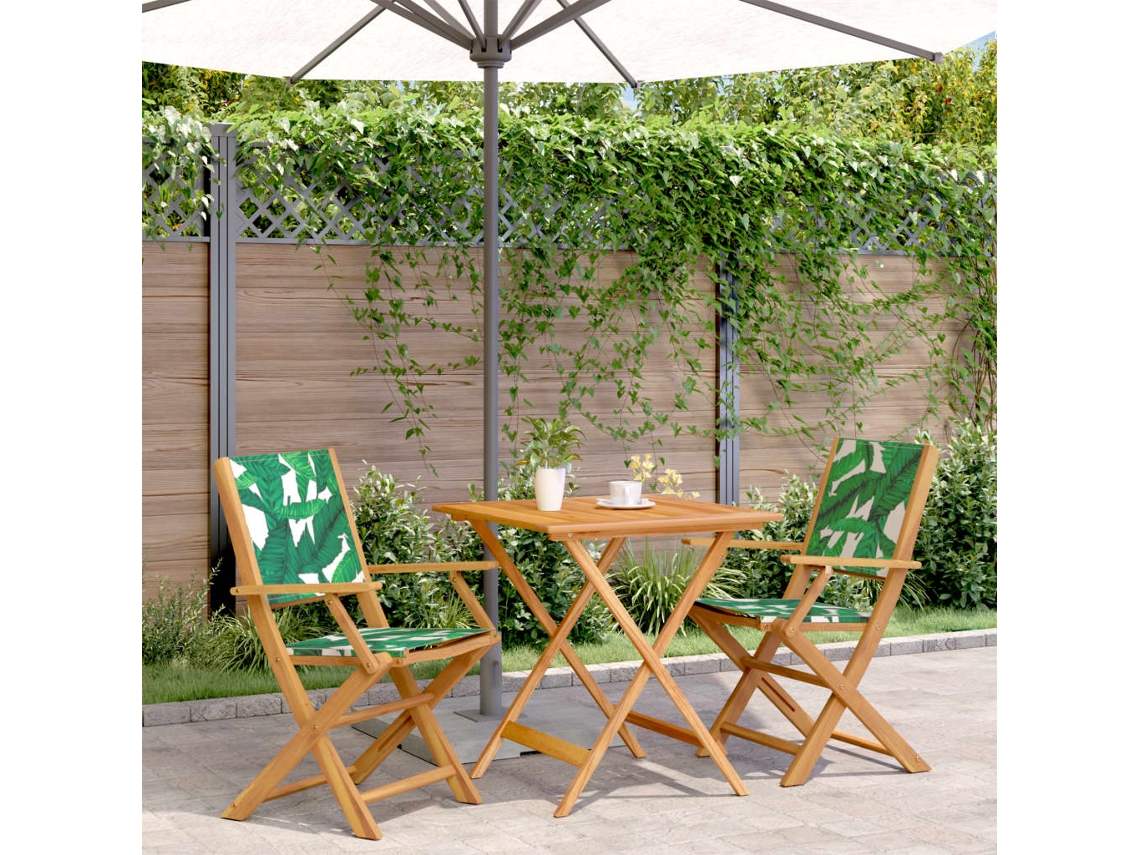 Conjunto de bistró de 3 piezas en madera maciza con estampado de hojas de DKD Home Decor