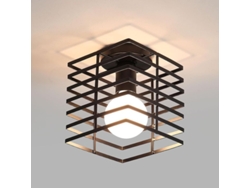 Lámpara De Techo Estilo Jaula Retro, Estilo Industrial, Cuadrada De Metal, Casquillo E27 Para Salón Y Dormitorio.