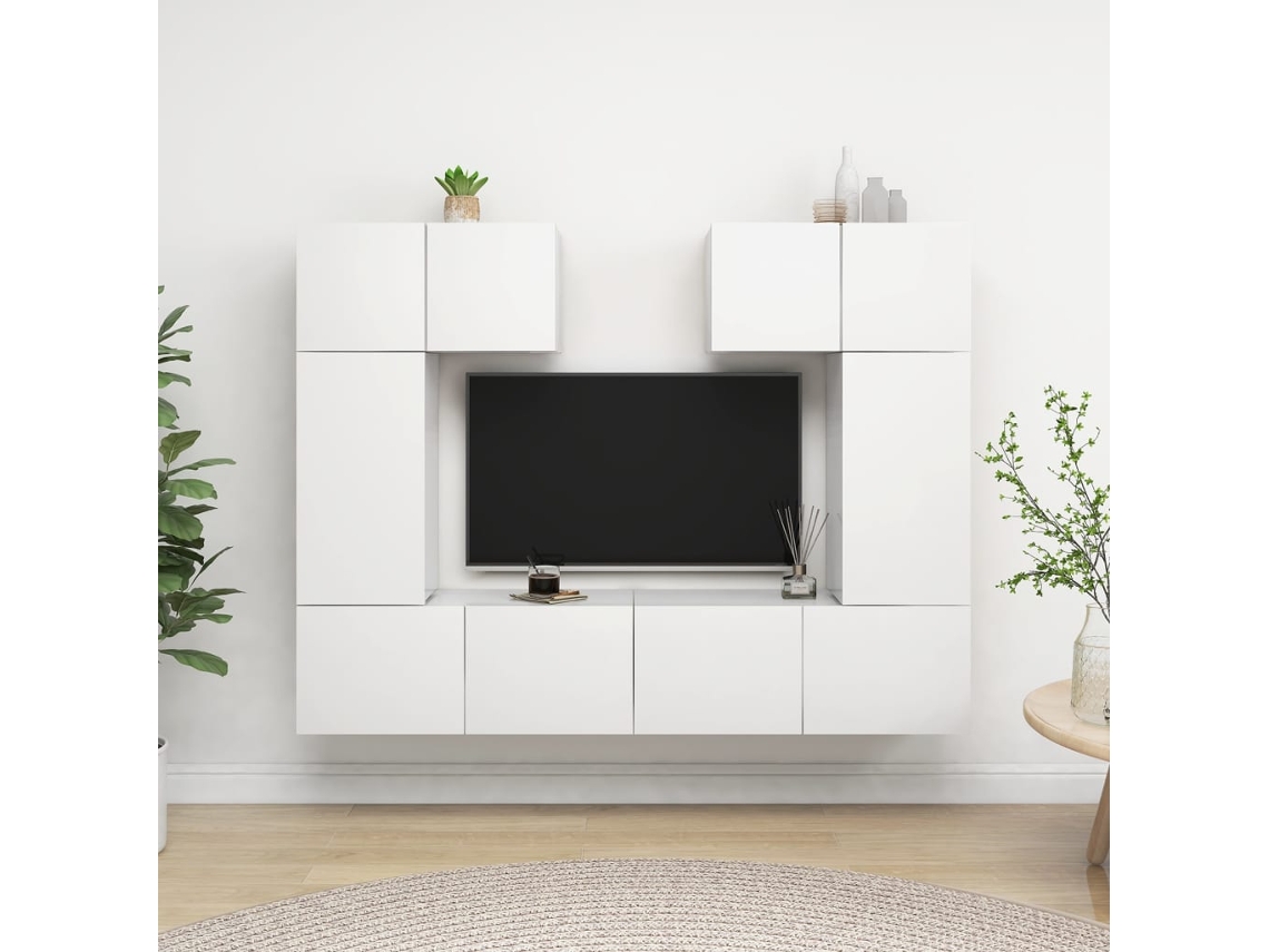 6 Pzs Pack de Muebles de Armario Tv Contrachapado Blanco