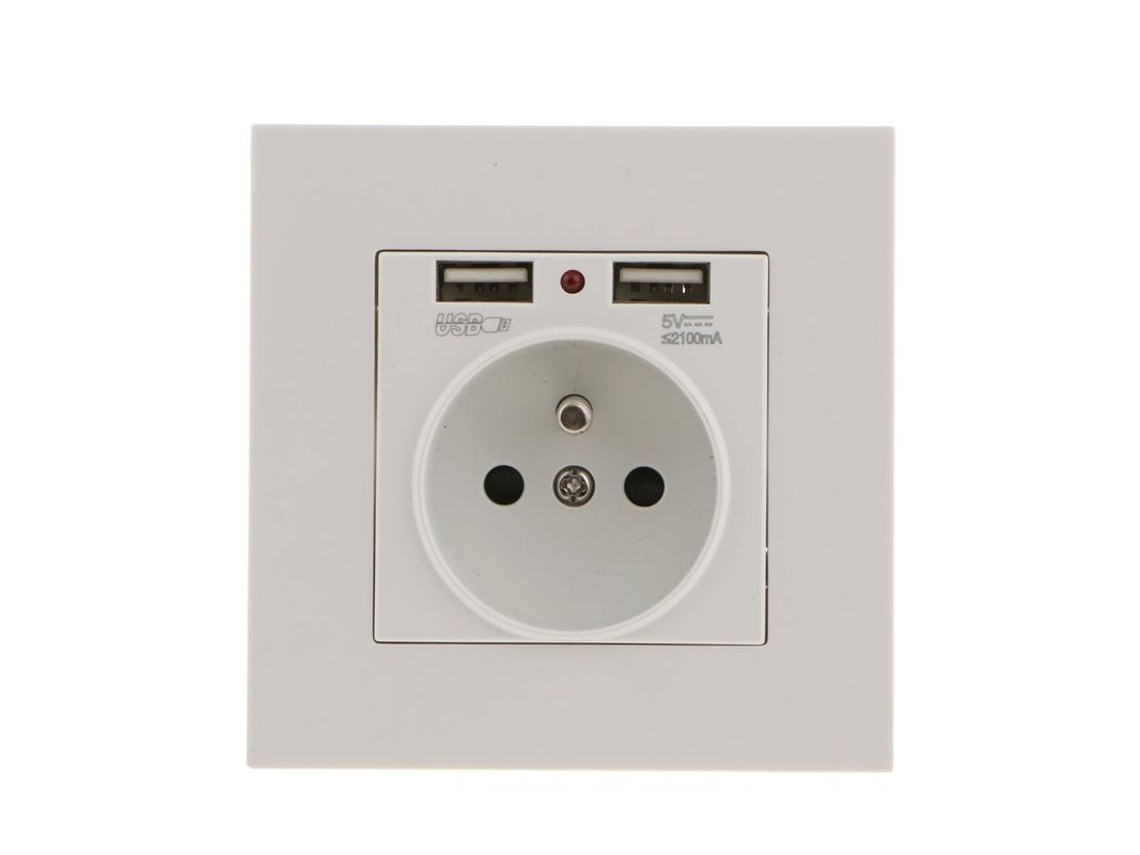 Enchufe De Pared Con 2 Puertos Usb, 5v/2100ma, Enchufe Empotrado Estándar Europeo De 16a Para Carga Rápida.