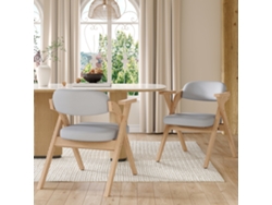 Juego De 2 Sillas De Comedor Plegables, Madera Maciza, Lino Gris.