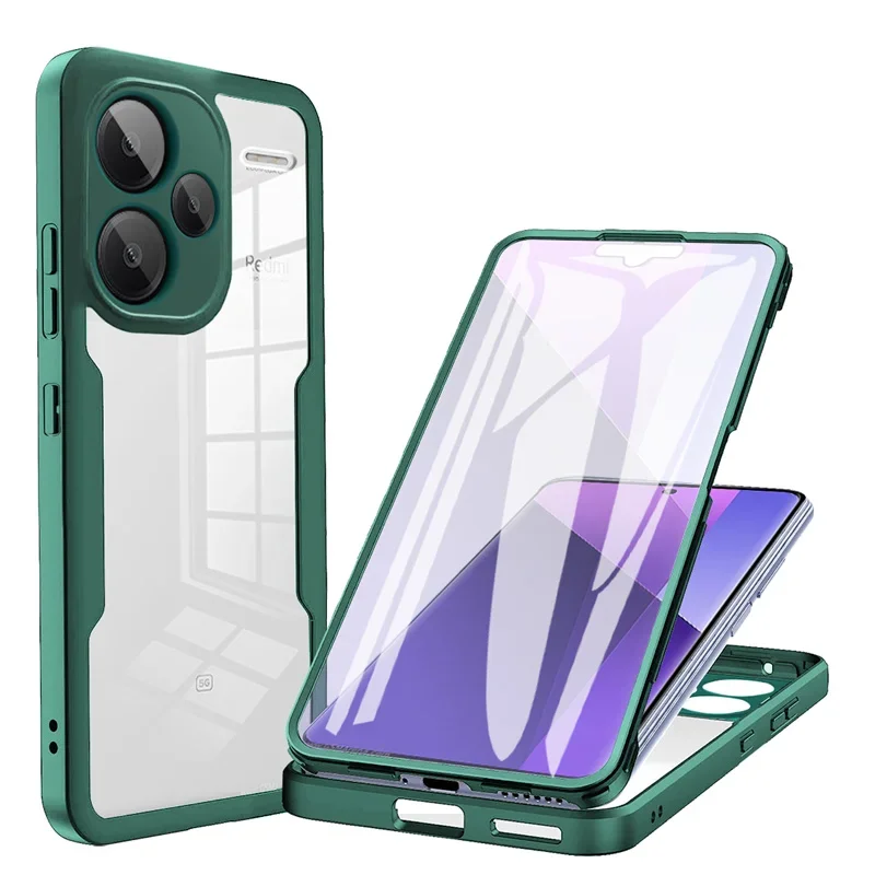 (verde Oscuro, Redmi Note 14) Funda Protectora De Pantalla 360° Full Pack, A Prueba De Choques Y Huellas Dactilares, Protección Total