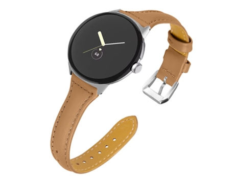 Correa de piel auténtica liberación rápida 20mm con conector plateado para Google Pixel Watch - café