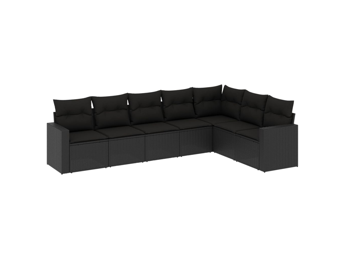 Conjunto 7 de comedor de jardín VIDAXL y cojines ratán sintético negro