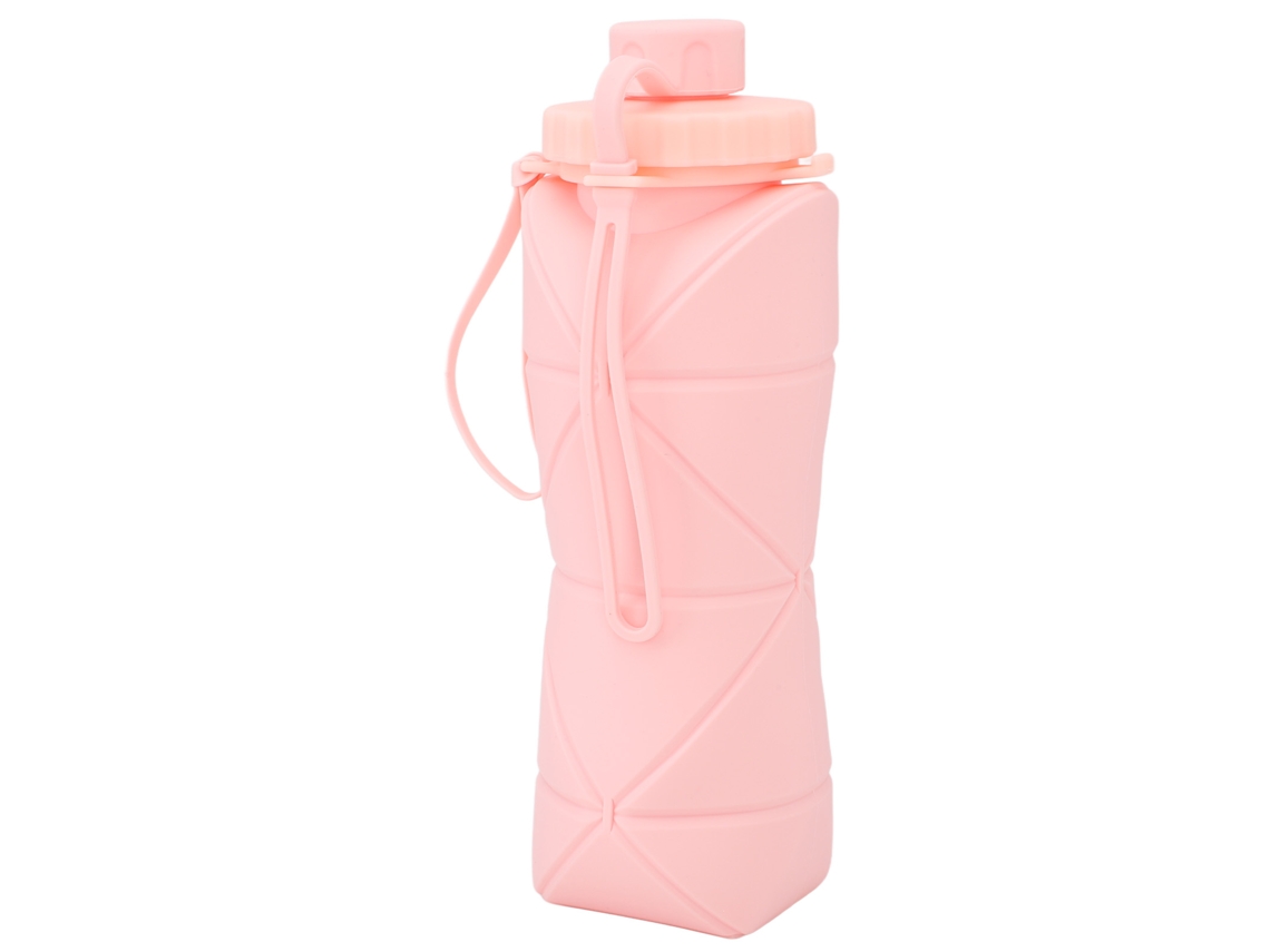 Botella De Agua Plegable De Silicona Con Tapa Antigoteo Para Viajes, Gimnasio, Senderismo Y Deportes, Color Rosa, 600 Ml.