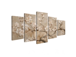 Set De 5 Cuadro En Lienzo Beige - Flor - Moderno 150x80 Cm