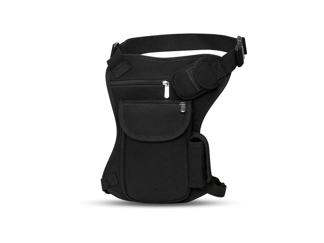 Bolsa De Cintura Y Pierna Linjou Canvas Deportiva Moto Outdoor Negro 9x12.6x2.4"