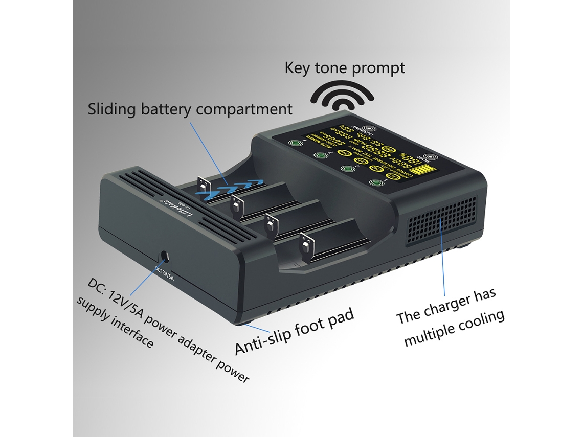 Cargador De Baterías Liitokala Lii-600 Con 4 Ranuras Portátiles Independientes Para Pilas 18350, 16340, 14500, Aa Y Aaa.