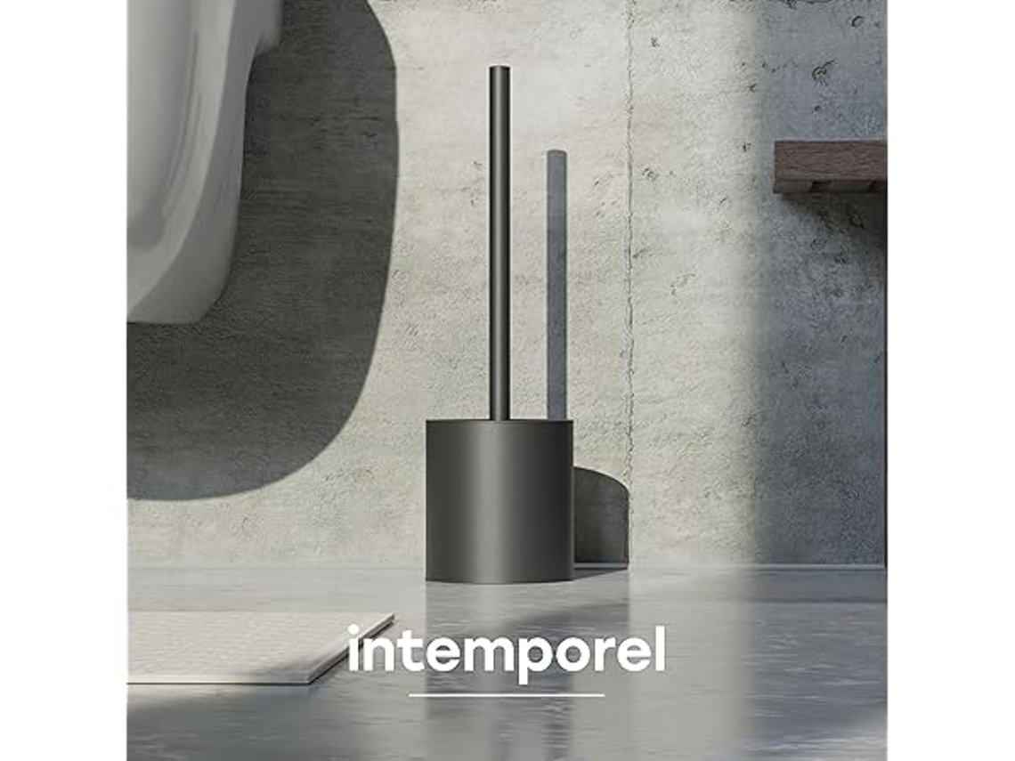 Cepillo De Inodoro De Silicona: Cepillo De Inodoro Negro Mate Con Soporte De Acero Inoxidable Y Protector Antisalpicaduras Para Una Limpieza