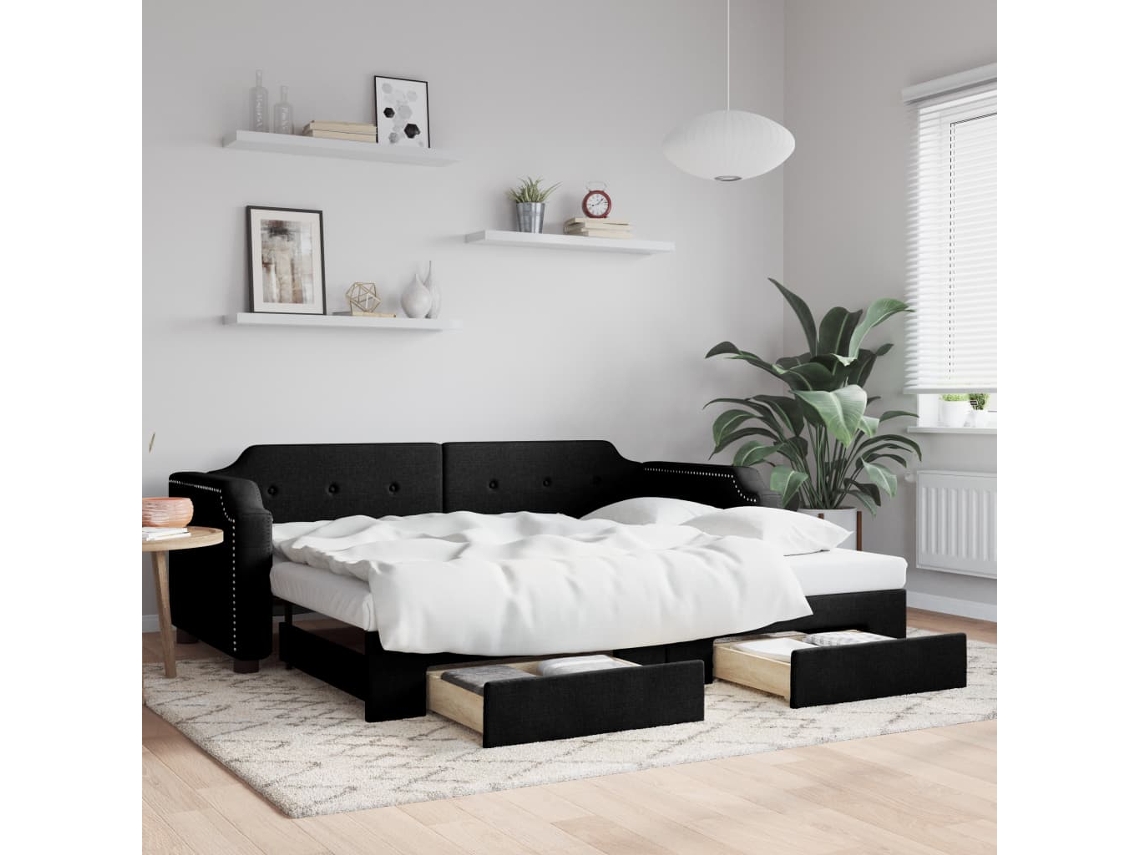 Sofá Cama Individual Con Cajones Adultos Nido Lovely Home Madera Tecido Negro (100x200)