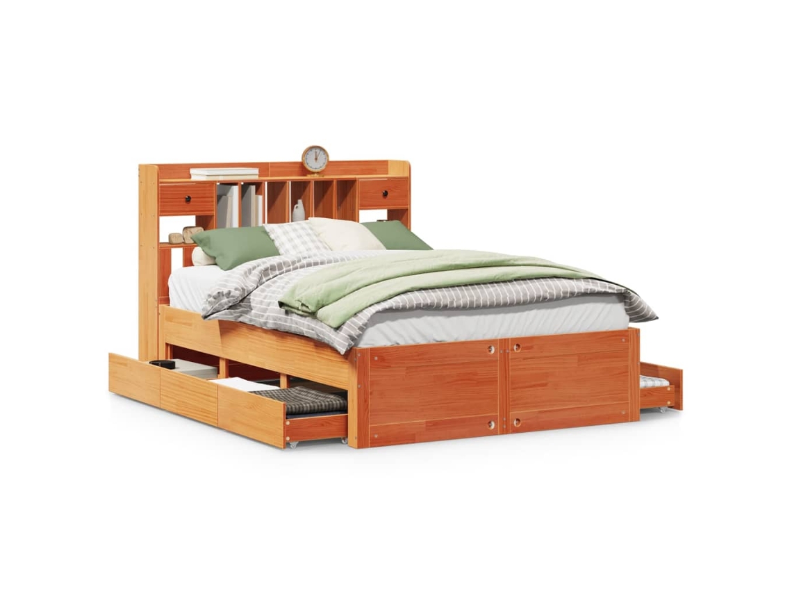 Maison Exclusive - Cama Con Estantería Sin Colchón Madera Maciza Marrón 150x200 Cm