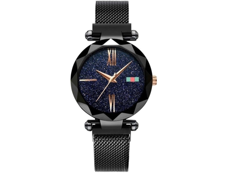 VEANXIN Relojes de pulsera para mujer con malla de acero inoxidable y hebilla magnética impermeable-Negro