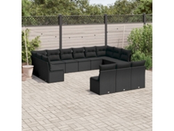 Conjunto de 13 sofás de jardín con cojines de mimbre sintético negro, Dkd Home Decor