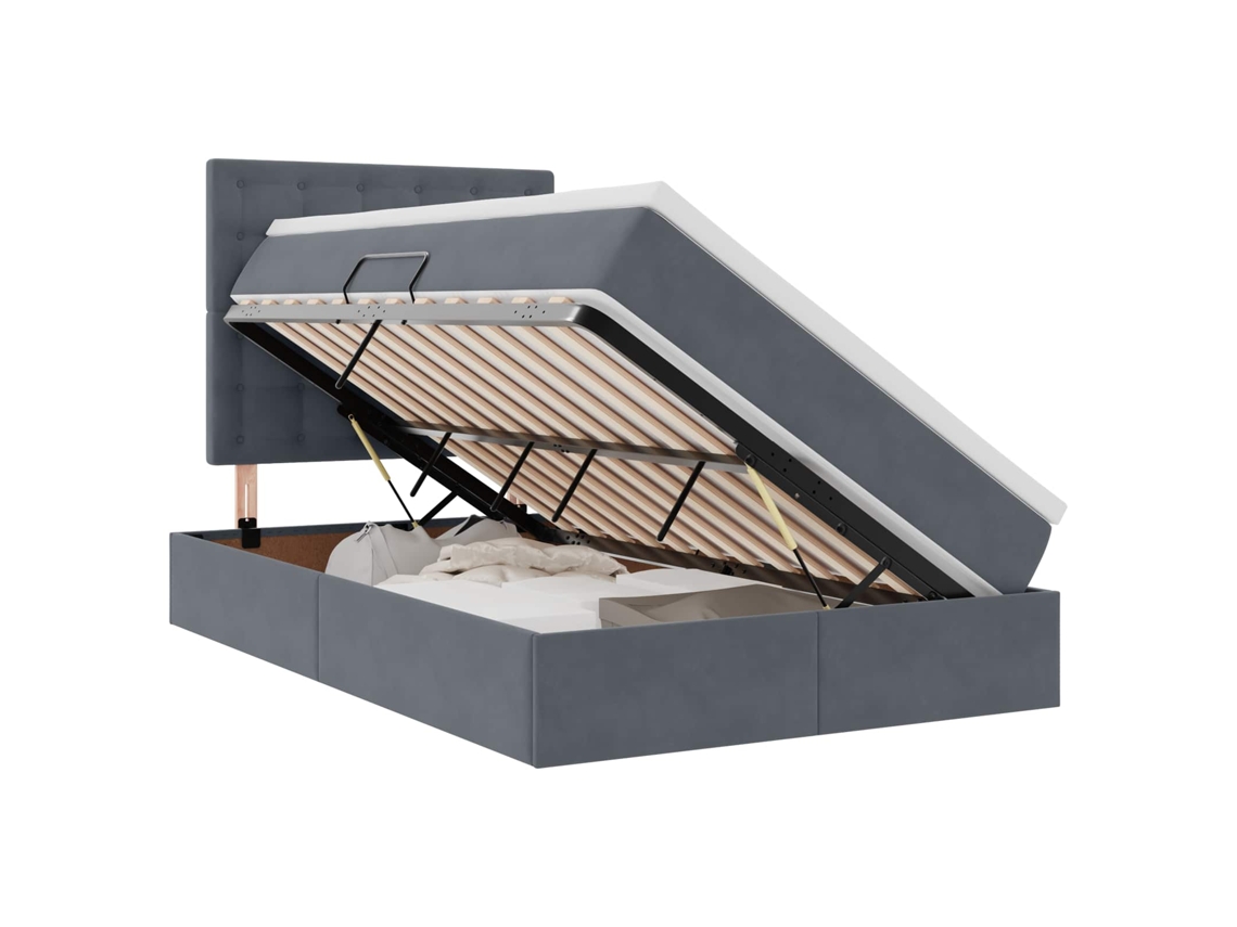 Syfax™ Cama De Almacenamiento Led Con Colchón Gris Oscuro 120 X 200 Cm