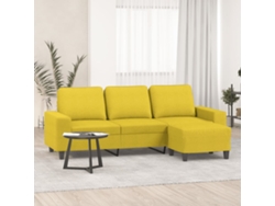 Sofá De 3 Plazas Con Taburete De Tela Amarillo Claro 180 Cm