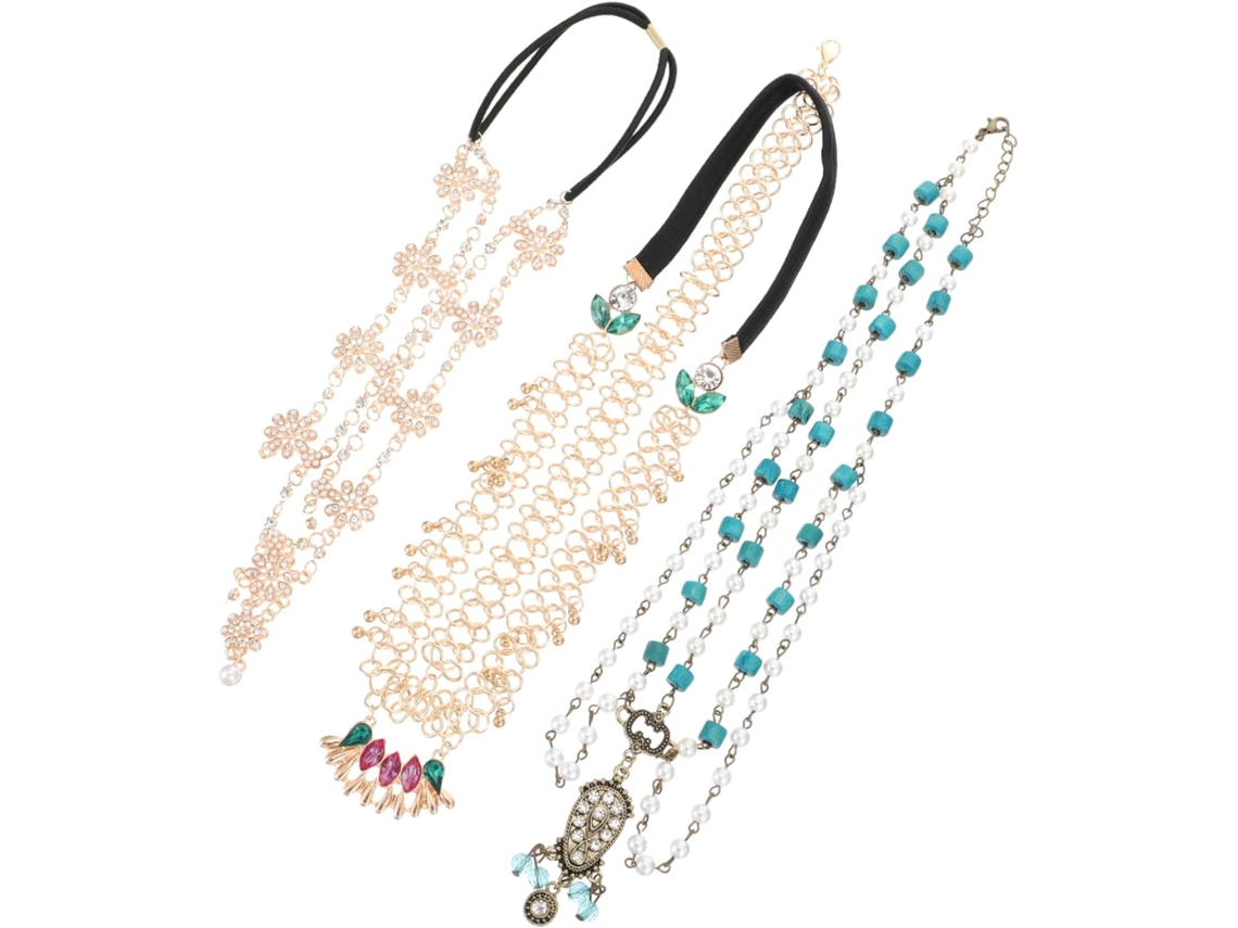 Conjunto De Tiara Bohemia De 3 Piezas Con Cadena Decorativa - Elegante Accesorio De Boda