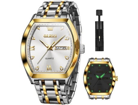 VEANXIN Reloj para Hombre Cuadrado Diamante Cuarzo Fecha Lujo Acero Inoxidable Impermeable Luminoso Dos Tonos(plata)