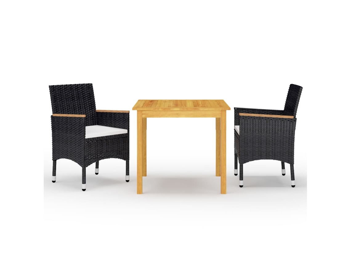 Conjunto 3 de comedor de jardín de VIDAXL negro