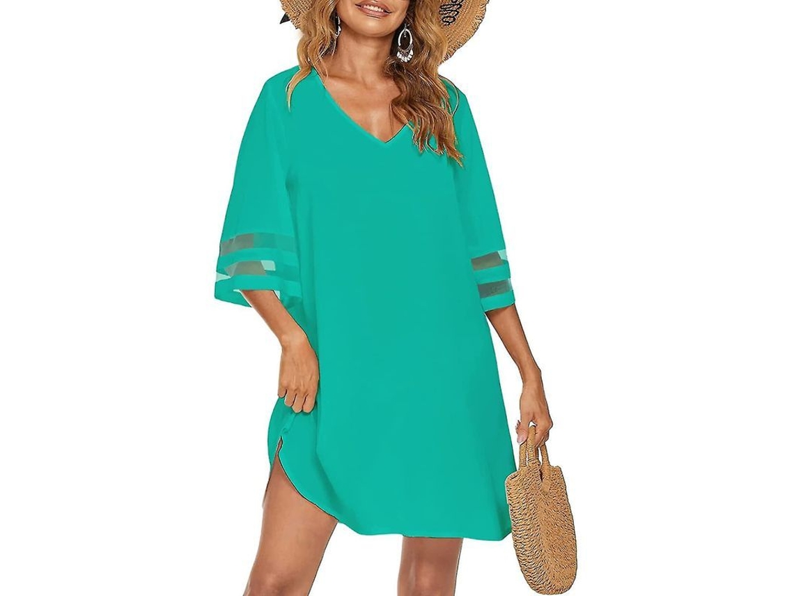 2026-chaqueta De Baño Para Mujer Con Cuello V Suelta Casual Verano Bikini Vestido De Playa Ligero