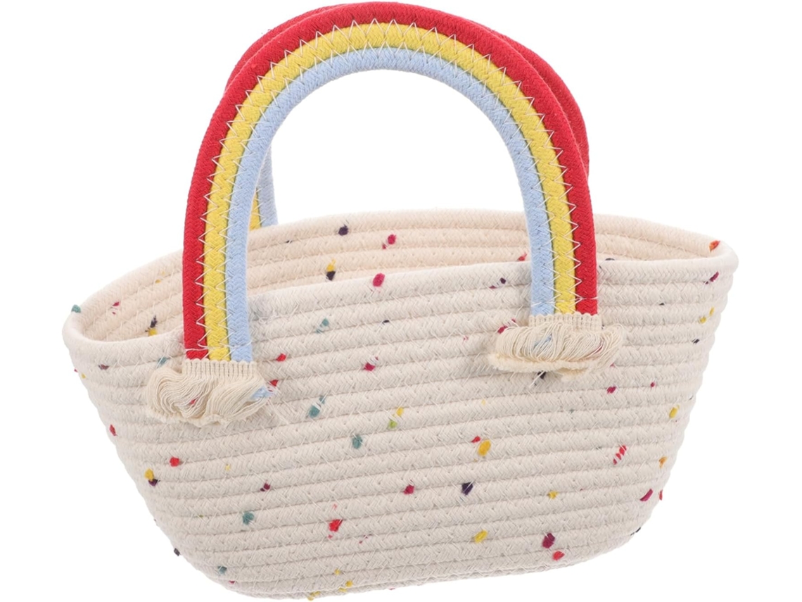 Bolso De Playa Portátil Con Asa Trenzada De Arcoíris Para Mujer.