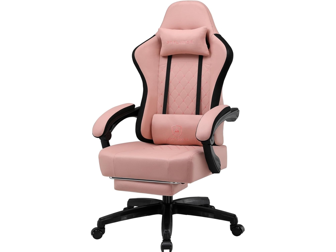 Silla Gaming Gtplayer, Silla De Oficina, Diseño Ergonómico, Asiento Con Muelles Y Reposapiés, Tela, Negro Y Rosa