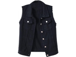 Chaleco corto sin mangas para mujer con botones, estilo casual rasgado, talla L, negro, modelo 2026.