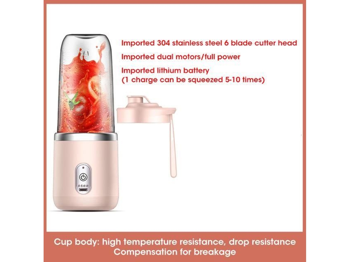 Mini Exprimidor, Rosa 1 Taza - Mini Exprimidor Eléctrico Portátil De 400 Ml Con Taza, Licuadora De Cocina Para Jugo De Frutas, YWEI