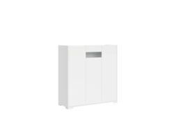 Aparador alto de 3 puertas, 100x35x110 cm, blanco brillo reflectante.