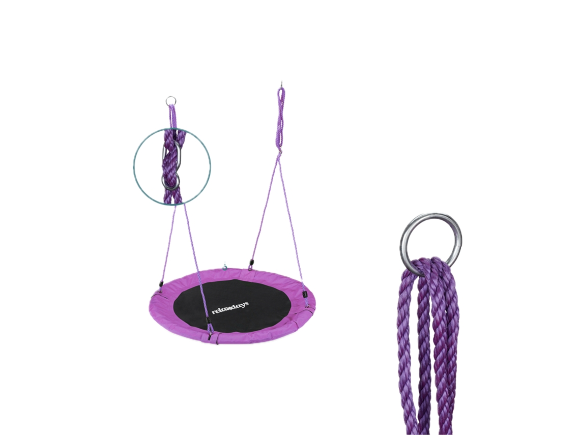 Columpio Relaxdays, columpio de exterior para niños y adultos, Ø 110 cm, hasta 100 kg, redondo, columpio de plato, morado