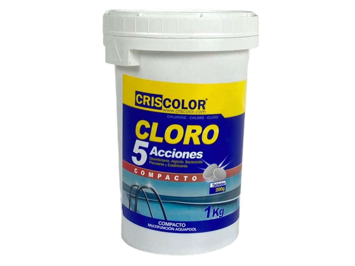 Cloro Para Piscina Multiacción 1Kg 5 Acciones Desinfectante Algicida Bactericida Floculante Y Estabilizante CRISCOLOR