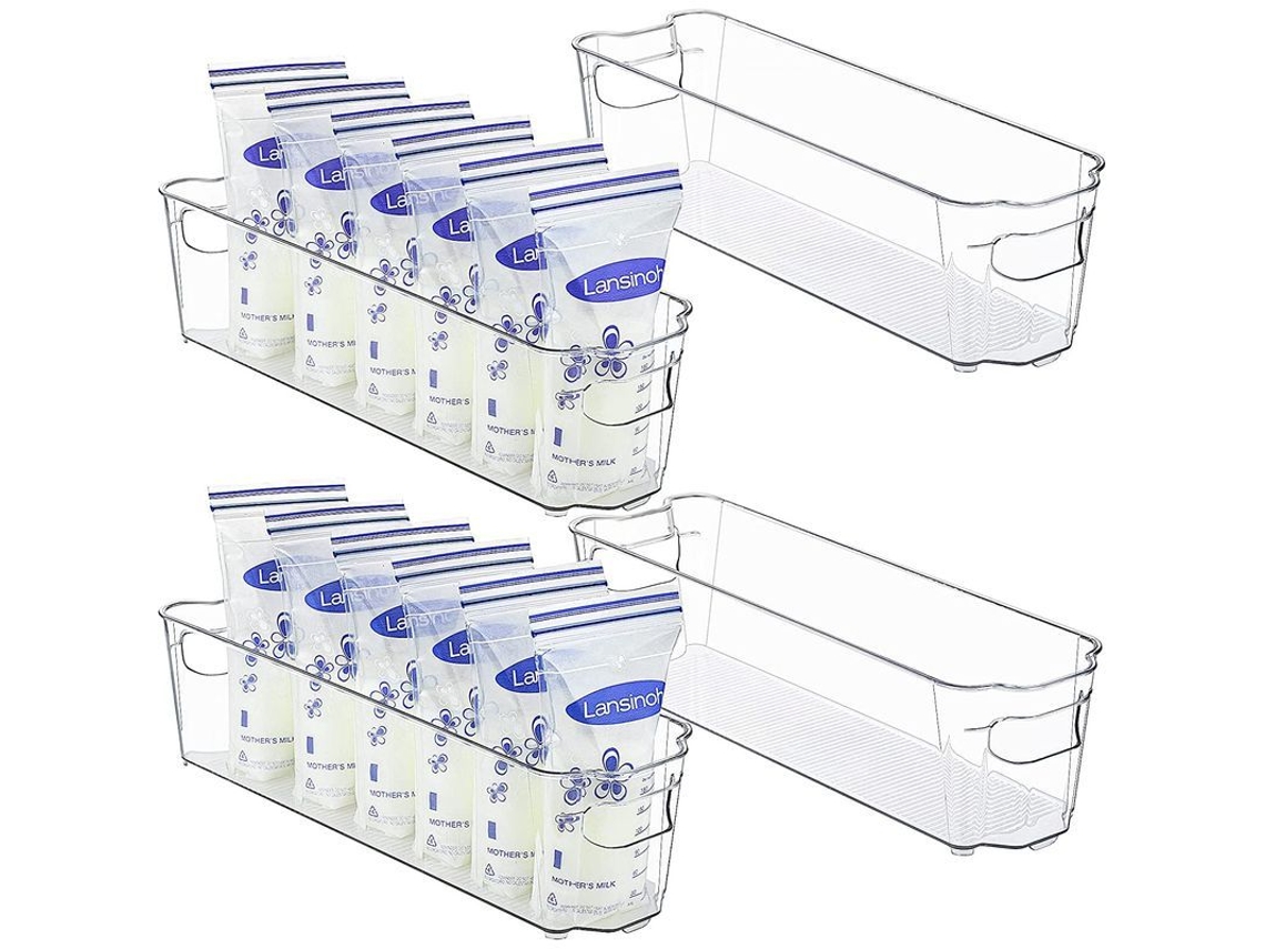 Juego De 4 Organizadores Transparentes Para Frigorífico Y Congelador, De 37x10,5x9,7 Cm, Para Leche Materna, Biberones Y Yogur.
