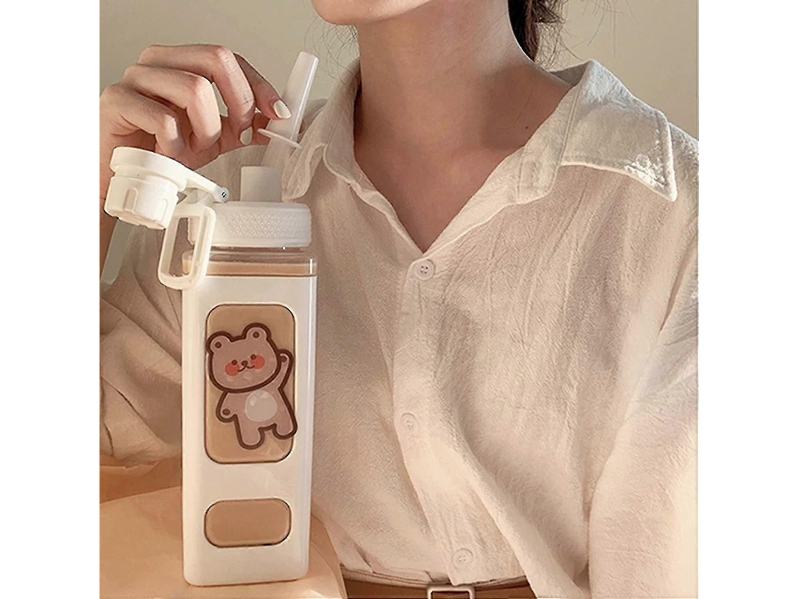 Botella De Agua De 700 Ml Con Pajita, Botella Deportiva Linda Con Adhesivo, Botella Kawaii Zzy Rosewell