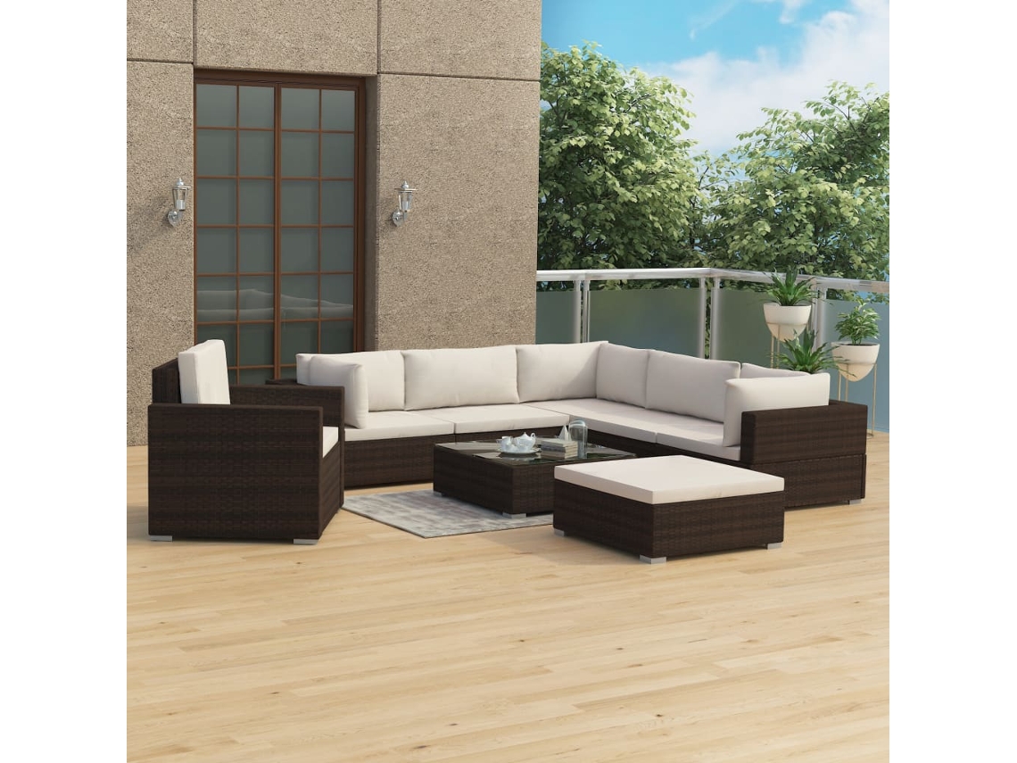 Conjunto de jardín de 8 piezas con cojines de mimbre marrón de DKD Home Decor